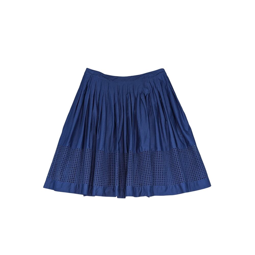 Talbots A-line Skirt Size 12 Pleated Embroidered Eyelet Cottage Feminine Navy